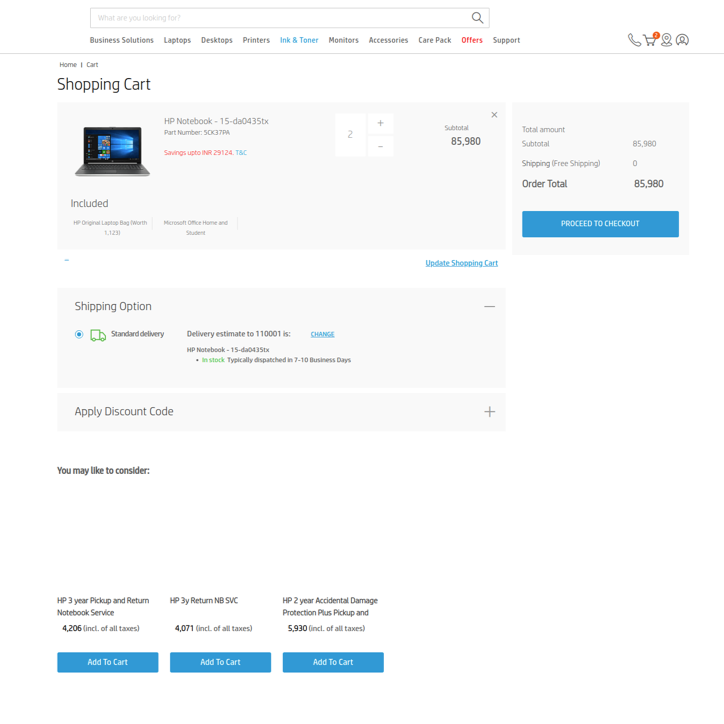 Magento desktop store shopping cart interface