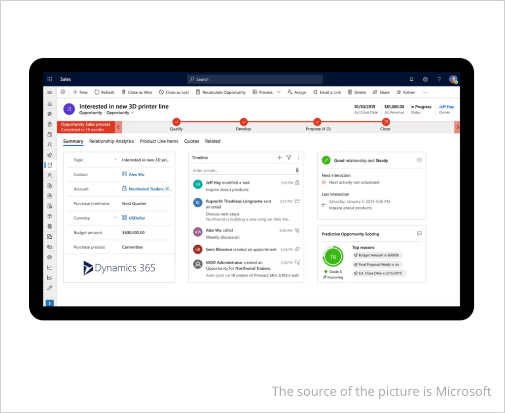 Microsoft Dynamics 365 interface screenshot