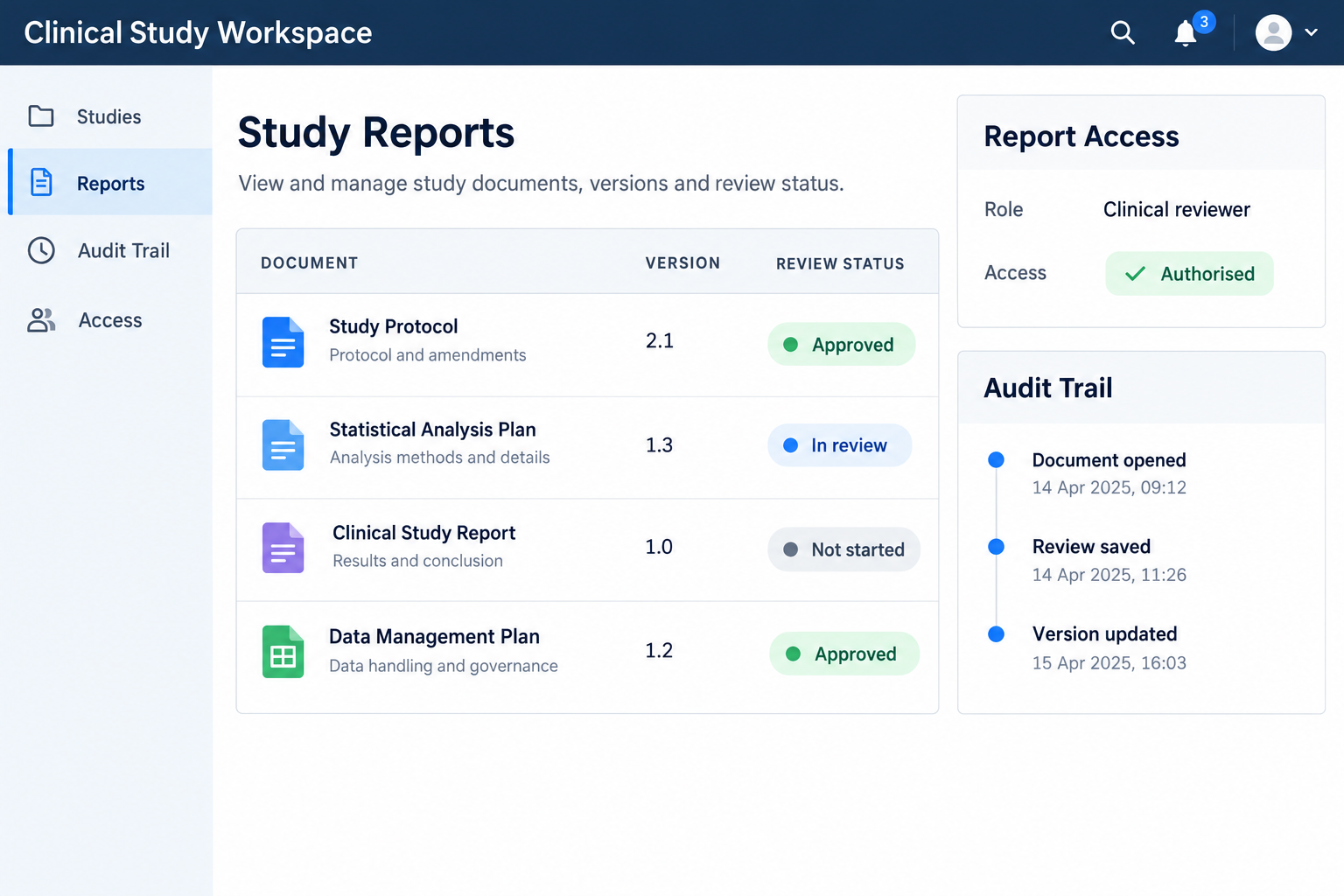 Illustrative clinical trial system interface