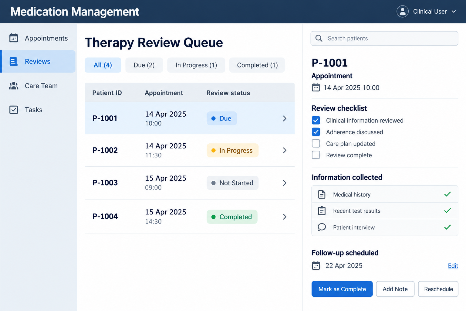 Illustrative medication management system interface