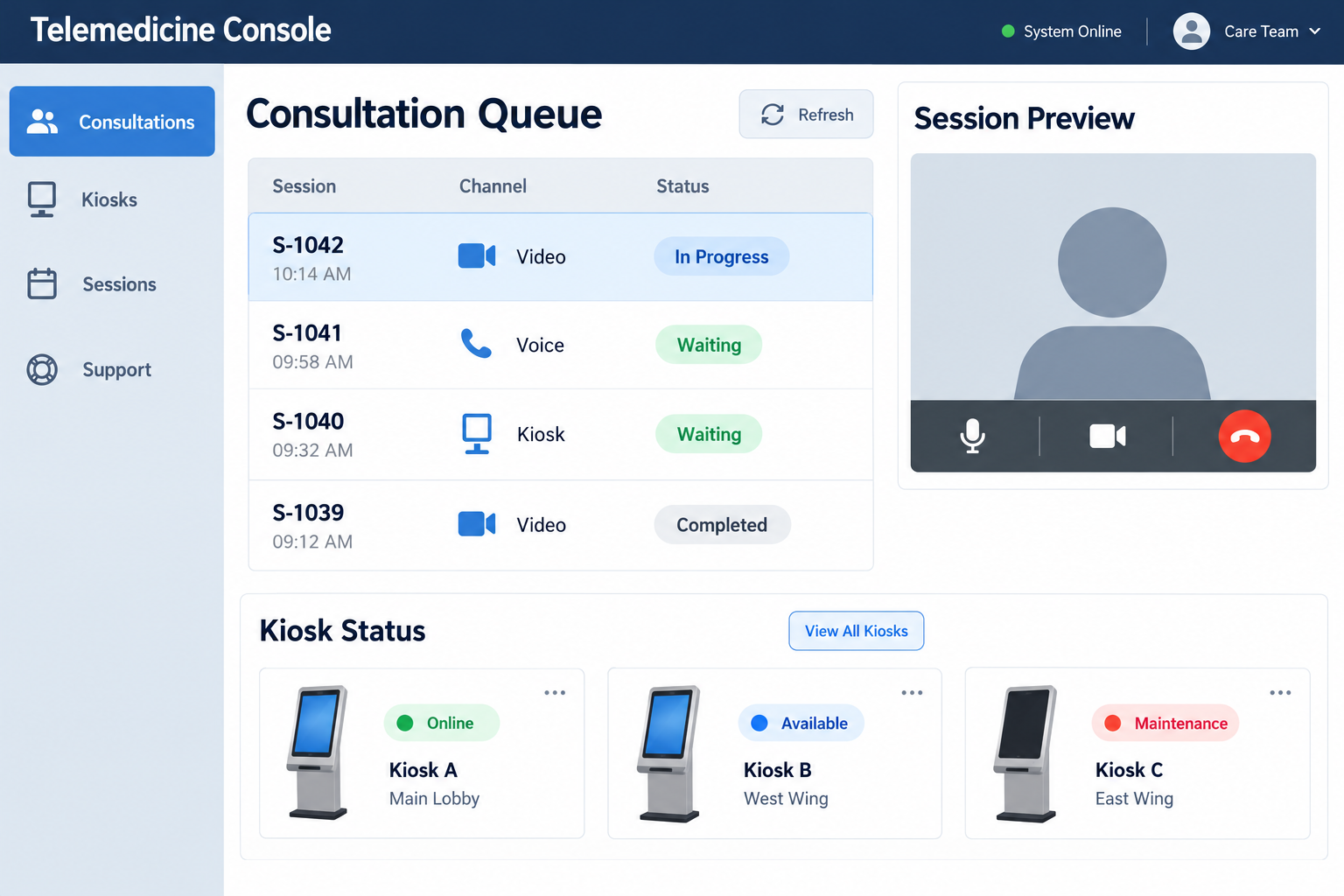 Illustrative telemedicine kiosk system interface